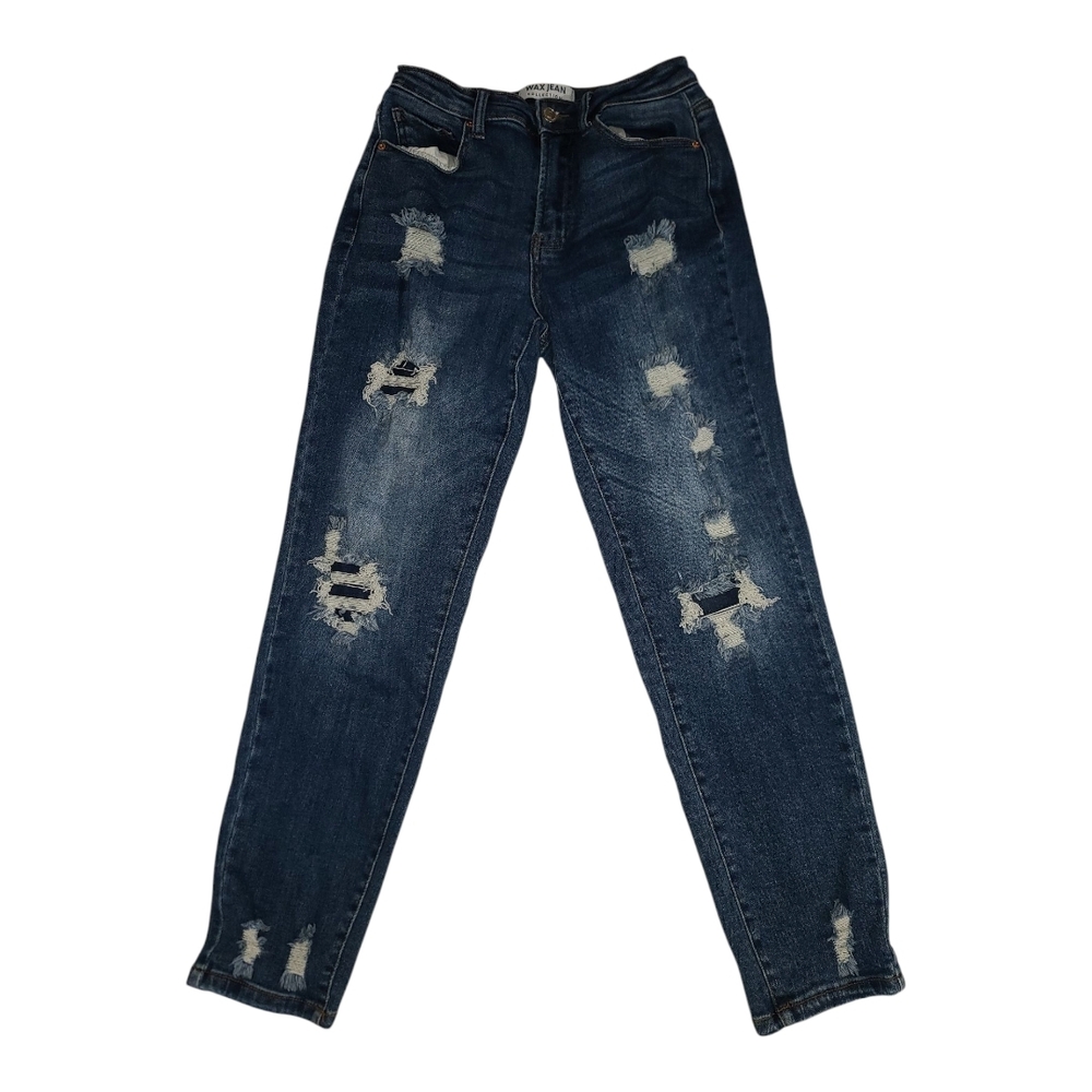 Boyfriend Distressed Denim Blue Jeans - Picture 3 of 5